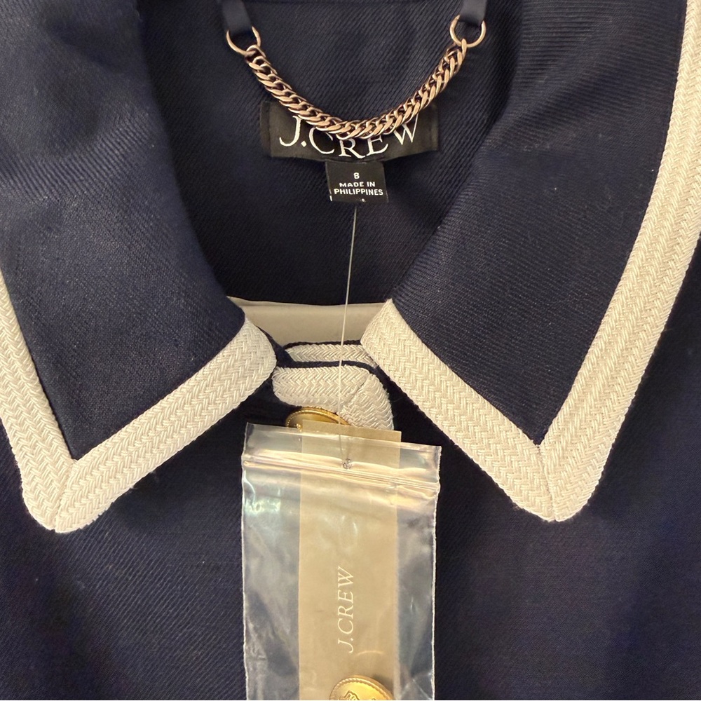 J. Crew Lucie lady jacket in stretch linen blend 8 Navy White New with Tags $268 - Picture 4 of 11